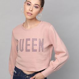 STREET 9 Women Pink Printed Crop Sweatshirt-image-51