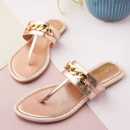 Vishudh Women Gold-Toned Embellished One Toe Flats-11