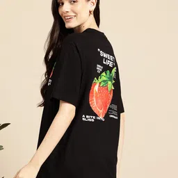 Mast & Harbour Women Printed Drop-Shoulder Sleeves Pure Cotton Longline T-shirt-picture-16