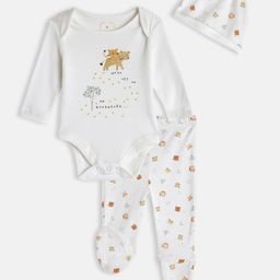 mothercare Infant Kids White Printed Bodysuit With Pyjamas & Beanie-21