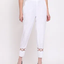 RIVI Women White Regular Fit Solid Regular Trousers-image-24