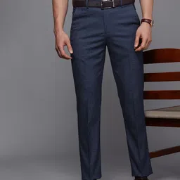 Louis Philippe Men Navy Blue Textured Slim Fit Formal Trousers-picture-11