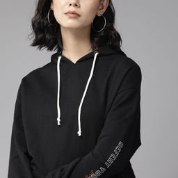 The Roadster Lifestyle Co. Women Black Solid Hooded Sweatshirt-picture-46