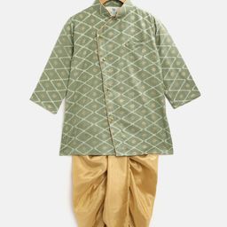 Cute Couture Boys Green & Golden Geometric Print Kurta with Dhoti Pants-33