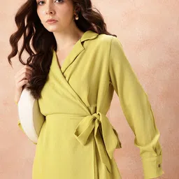 all about you Shirt Collar Cuffed Sleeves Wrap Dress-image-71