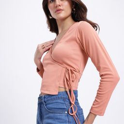 glitchez Sweet Tie-Ups Ribbed Lace Insert Detail Slim Fit Crop Wrap Top-picture-15