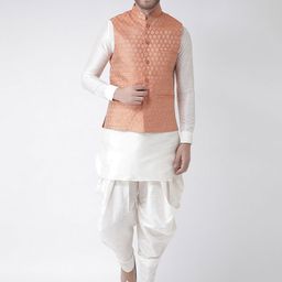 LAMAAYA Men Off-White Solid Kurta with Dhoti Pants-47