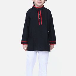 BownBee Boys Black & White Solid Kurta with Pyjamas-image-22