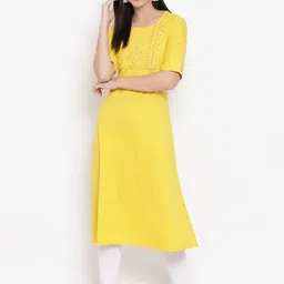 Span Women Yellow Solid A-Line Kurta-23