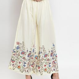 Clora Creation Women Cream-Coloured & Blue Hem Design Flared Palazzos-image-41