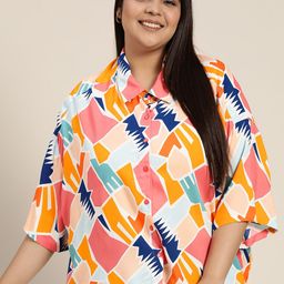 Sztori Women Plus Size Mustard Yellow & White Printed Casual Shirt-picture-13