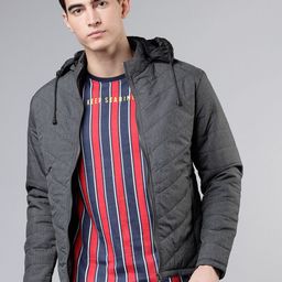 LOCOMOTIVE Men Charcoal Solid Puffer Jacket-3