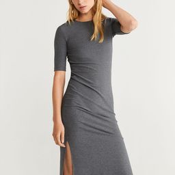 MANGO Women Ribbed Charcoal Grey Sheath Dress-image-13
