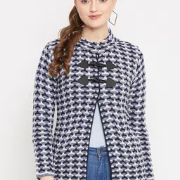 Zigo Women Grey & White Self Design Cardigan-image-33