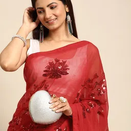 HERE&NOW Floral Sequinned Poly Georgette Saree-picture-12