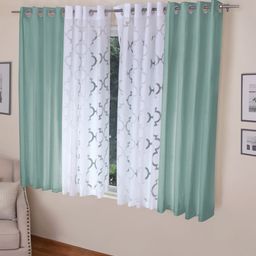 ROSARA HOME Turquoise Blue & White Set of 4 Window Curtains-image-48