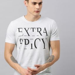 Huetrap Men Grey Melange Printed Round Neck Sustainable T-shirt-image-73