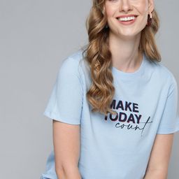 Mast & Harbour Women Blue Printed Round Neck T-shirt-image-68