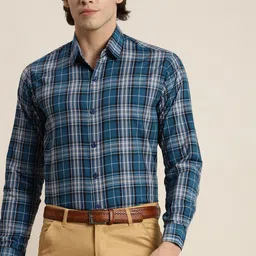 SOJANYA Men Blue Tartan Checks Formal Shirt-image-51