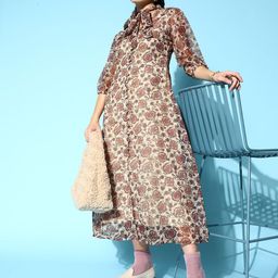 Yufta Ethnic Motifs Tie-Up Neck A-Line Maxi Dress-image-56