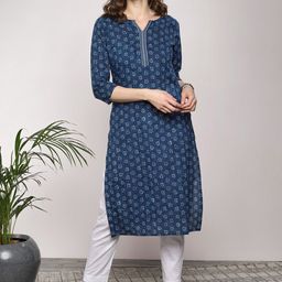 Sangria Women Navy Blue Printed Straight Kurta-image-67