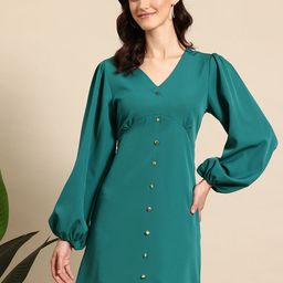 Mast & Harbour Button Detail A-Line Mini Dress-image-96