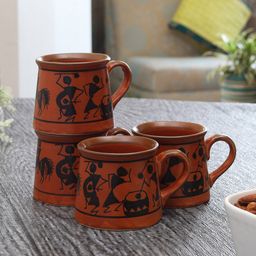 MIAH Decor Set Of 4 Maroon & BlackPrinted Ceramic Cups-47