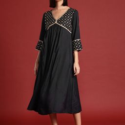 all about you Thread Work & Sequinned Yoke Design Empire Ethnic Dress-image-32