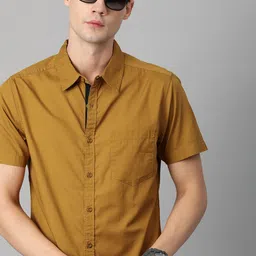 The Roadster Lifestyle Co Men Mustard Yellow Pure Cotton Solid Sustainable Casual Shirt-image-68
