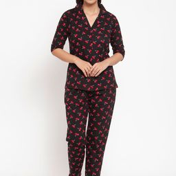 Claura Women Black & Red Printed Night suit-image-95