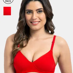 KOMLI Pack Of 2 Solid Non-Wired Lightly Padded Everyday Bra K-95413-2PC-RD-image-82