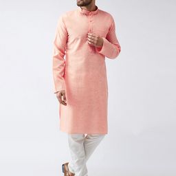 SOJANYA Men Orange & Off-White Self Design Kurta with Churidar-picture-57