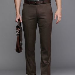 Louis Philippe Men Brown Textured Slim Fit Formal Trousers-picture-12