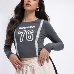 glitchez Varsity Core Printed Lace Inserts Fitted Crop Top-image-23