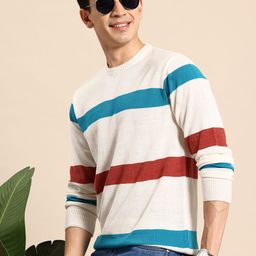 Mast & Harbour Long Sleeves Acrylic Striped Sweater-image-63