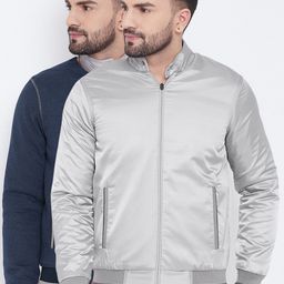 Spirit Men Grey & Navy Blue Solid Reversible Jacket-image-23