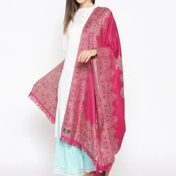 WEAVERS VILLA Women Pink & Beige Woven Design Shawl-33
