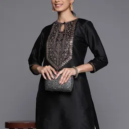 Libas Yoke Design Keyhole Neck Sequinned Kurta-image-26