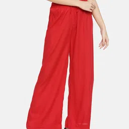 TWIN BIRDS Women Red Solid Wide Leg Palazzos-picture-32