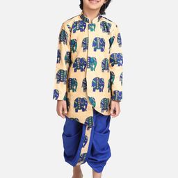 BownBee Boys Blue & Beige Hathi Print Sherwani Set-picture-43