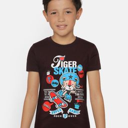 dongli Boys Brown Printed Round Neck Pure Cotton T-shirt-image-49