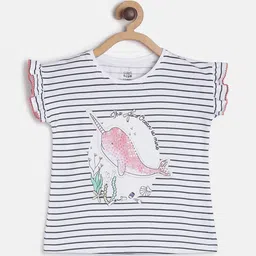 MINI KLUB White & Grey Cotton Striped Regular Top-image-62