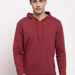 DOOR74 Men Maroon Solid Hooded Sweatshirt-image-76