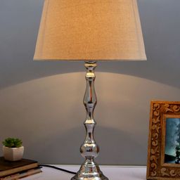 Homesake Silver-Toned Solid Bedside Standard Table Lamp with Shade-49