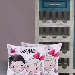 Alina decor Set of 2 White & Pink Printed Square Cushion Covers-3