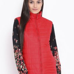 Oxolloxo Women Red Solid Puffer Jacket-image-41