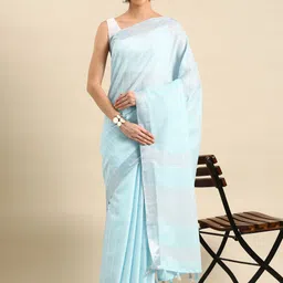 KALINI Woven Design Striped Zari Pure Linen Saree-picture-15