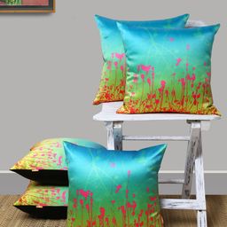 ANS Green & Blue Set of 5 Floral Square Cushion Covers-58