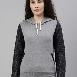 Campus Sutra Women Grey Melange Hooded Sweatshirt-image-96