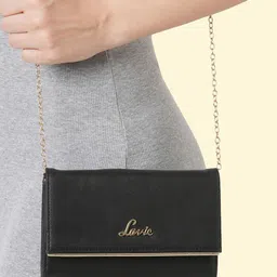 Lavie Ava Women Black Solid Foldover Clutch-52